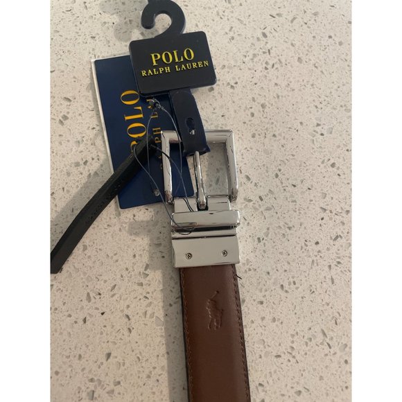 Mens POLO Ralph Lauren Reversible Black/‎ Brown Leather Belt w/ Silver Buckle sz - Picture 1 of 3
